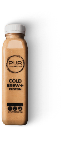 PUR Cold-Pressed Cold Brew + Protein bottle on transparent background.