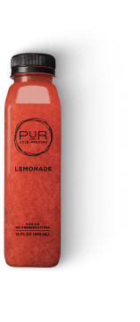 PUR Cold Pressed Strawberry Lemonade juice bottle crafted with fresh strawberries and lemons for a naturally sweet, tangy refreshment.