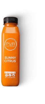 PUR Cold Pressed Sunny Citrus juice bottle made with orange, pineapple, and lemon for an energizing vitamin C boost.
